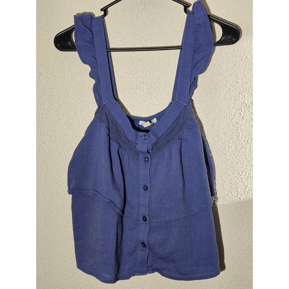 American Eagle Ruffled Strap Layered Cropped Tank Sz M‎ Sheer Lace Trim Flowy